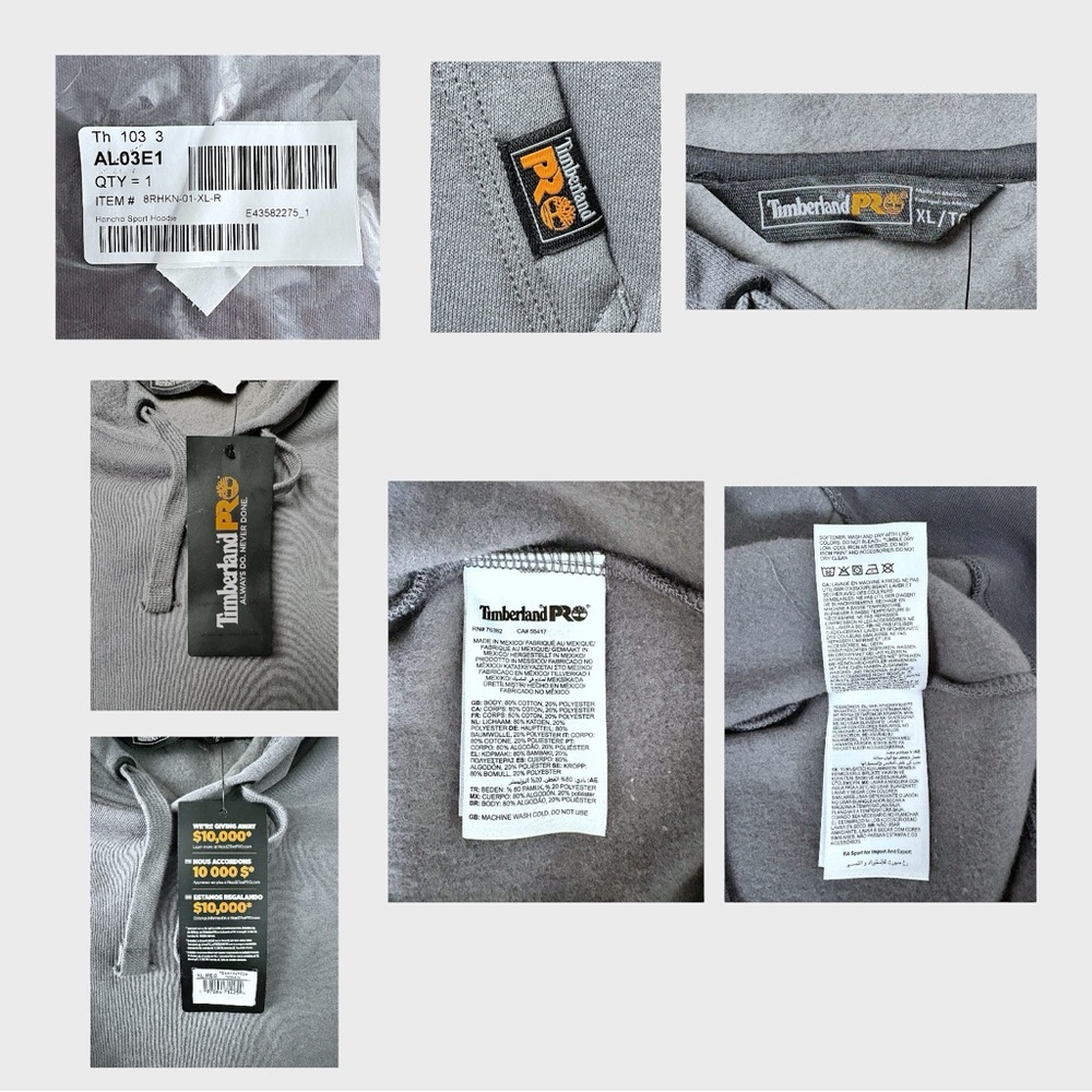 Timberland Pro Honcho Men’s Sport Gray Pullover Hoodie Sz XL - Picture 8 of 15
